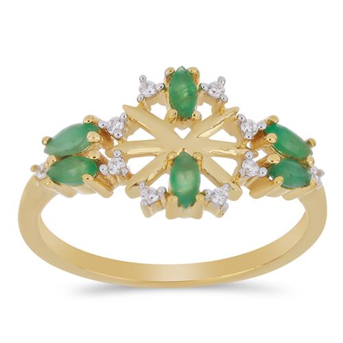 BUY 925 SILVER NATURAL EMERALD TRANSPARENT GEMSTONE RING